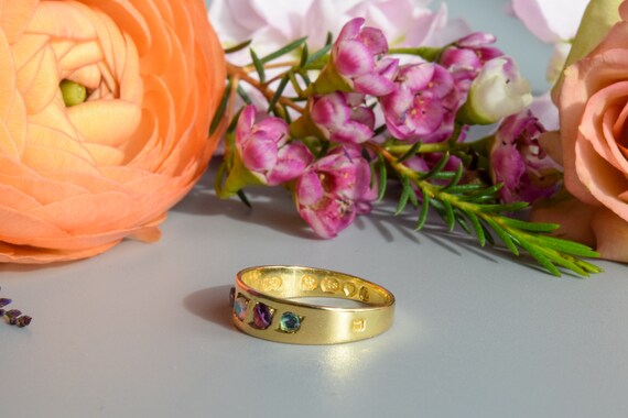 Antique Victorian acrostic adore gemstone ring 18… - image 5