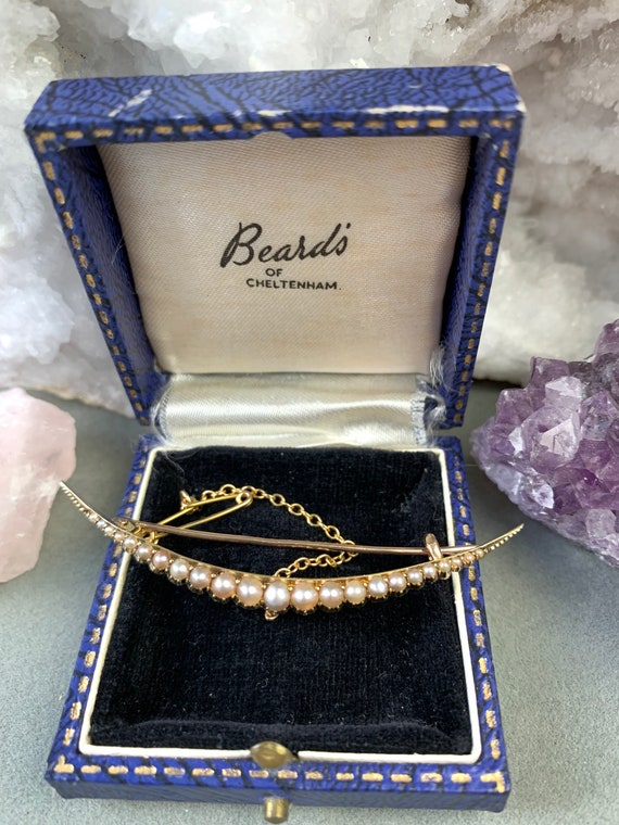 antique Victorian real pearl 15 carat gold crescen