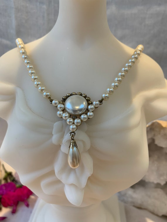 Vintage Lotus Fashion Simulated Pearl Drop Necklace Silver Gilt Fittings Etsy Canada