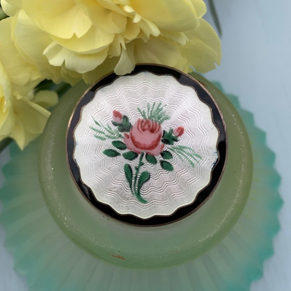 antique Victorian guilloche enamel floral rose bro