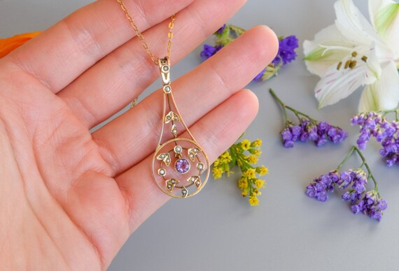 Antique Edwardian Amethyst and Pearl Pendant 9 Carat Rose Gold Etsy Canada