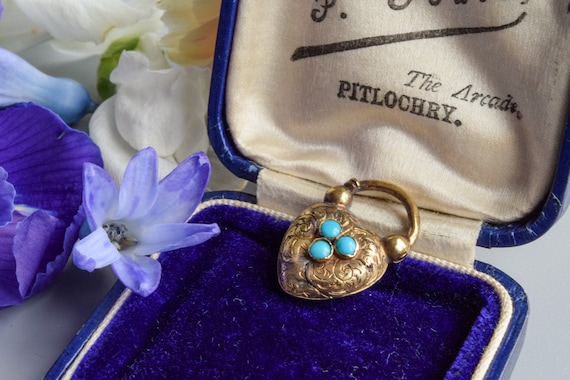 Antique Victorian turquoise padlock heart pendant… - image 6