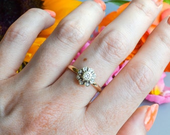 アンティークビクトリア朝のダイヤモンドデイジーリング9カラット