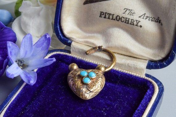 Antique Victorian turquoise padlock heart pendant… - image 7