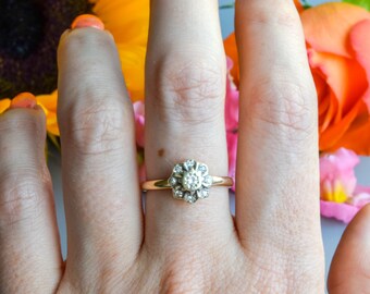 アンティークビクトリア朝のダイヤモンドデイジーリング9カラット