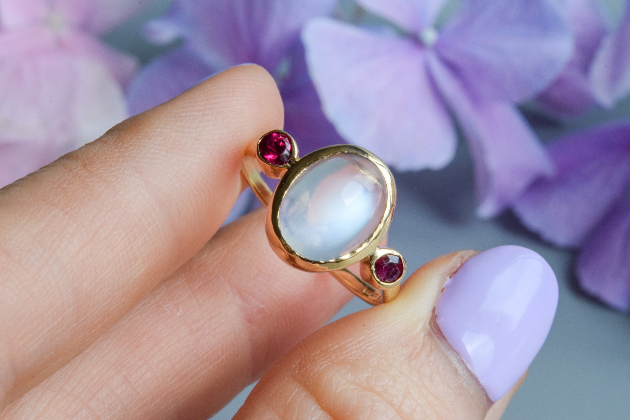 Antique Victorian Moonstone Ruby Trilogy Ring 9 Carat Gold Etsy