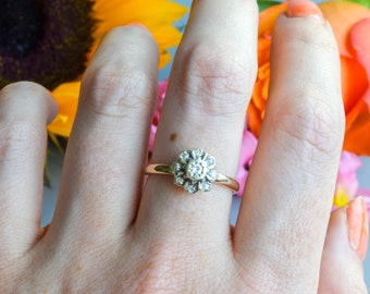 アンティークビクトリア朝のダイヤモンドデイジーリング9カラット