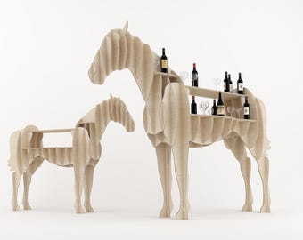 Plano CNC de estantería de caballo 3D, mueble bar paramétrico (descarga digital)