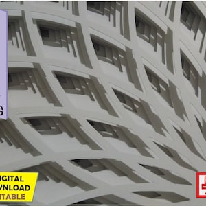 Puede incluir: Una obra de arte en papel en capas con un patr&oacute;n geom&eacute;trico repetitivo. La obra es principalmente blanca con sombras que crean profundidad. El texto en el lado izquierdo enumera los formatos de archivo: SVG, PDF, DXF, PNG, CDR y JPEG. La esquina inferior izquierda dice "-DESCARGA DIGITAL -EDITABLE".