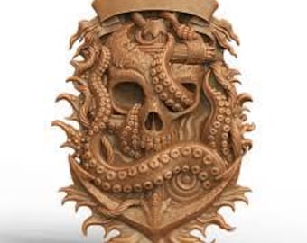 Schädel-Oktopus CNC-Datei | Piraten, Nautik, Wandbild, Kunst, Gothic Decor (DWG Download)