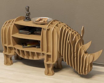 Rhino Bücherregal CNC Fräser Dateien, 3D Sperrholz Rhino Regal Plan, Parametrischer Barschrank, Digitaler Download für CNC, Parametrisches Rhino
