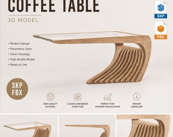 Moderner Parametrischer Couchtisch 3D Modell | SKP FBK Möbeldateien | Zeitgenössisches Holztisch Design | Interior-Visualisierungsobjekt