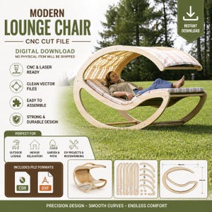 Modern Lounge Chair CNC Cut File | Ergonomic Curved Wood Furniture Plan (Digital Download)