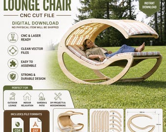 Moderner Loungesessel CNC Schnittdatei | Ergonomisch geschwungener Holzmöbel-Plan (Digitaler Download)