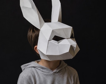 Low Poly Kaninchen Maske PDF Vorlage, 3D Papercraft Kaninchen Maske, druckbare DIY Tier Papiermaske, Polygon Kostüm Cosplay Maske