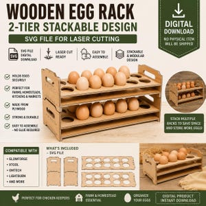Soporte apilable de madera para huevos SVG / Estante de madera contrachapada cortado con láser (descarga digital)