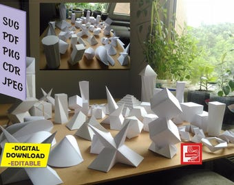 Figuras geométricas 3D, 48 piezas, proyectos de arquitectura (descarga digital)