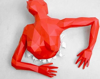 Low Poly Wandskulptur Frau PDF Vorlage, 3D Papercraft Weibliche Büste, Geometrische Frau Wandkunst, DIY Papiermodell Digitaler Download