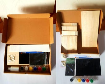 DIY Wood Painting Kit, Solid Wood Art Studio, Craft Gift Set