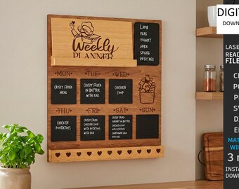 Wochenmenü-Planer, Laser Cut CNC-Dateien (Digitaler Download, 3 mm Sperrholz Design)