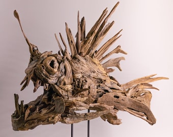 The Sea Monster - Angler Fish Driftwood Sculpture Artwork Statue