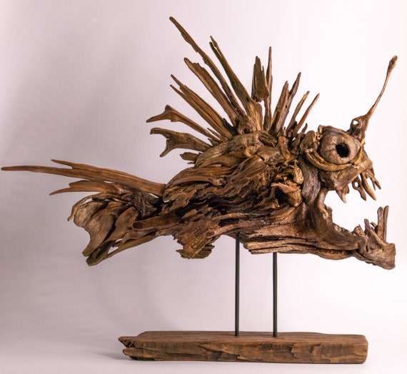 The Sea Monster Angler Fish Driftwood Sculpture Artwork Statue 
