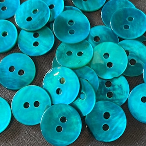 Aquamarine Real Agoya Mother Of Pearl Spray Dyed Buttons 11mm - 6 & 12 Pack