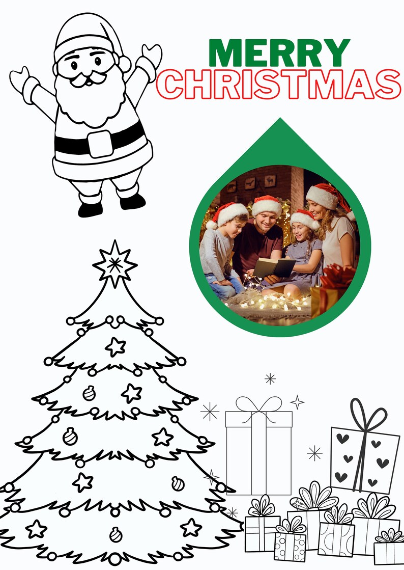 Christmas Card Coloring Page for Kids and Adults Customizable Etsy