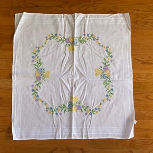 White Square Tablecloth with Chicks, Easter Eggs and Flowers