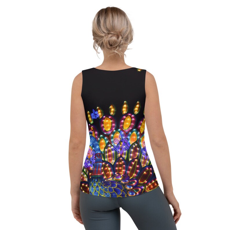 Neon Light Peacock Eye Pattern Print Tank Top Summer Gym Tank Top Digital Peacock Feather Party Tank Top Ladies Women Festival Tank,