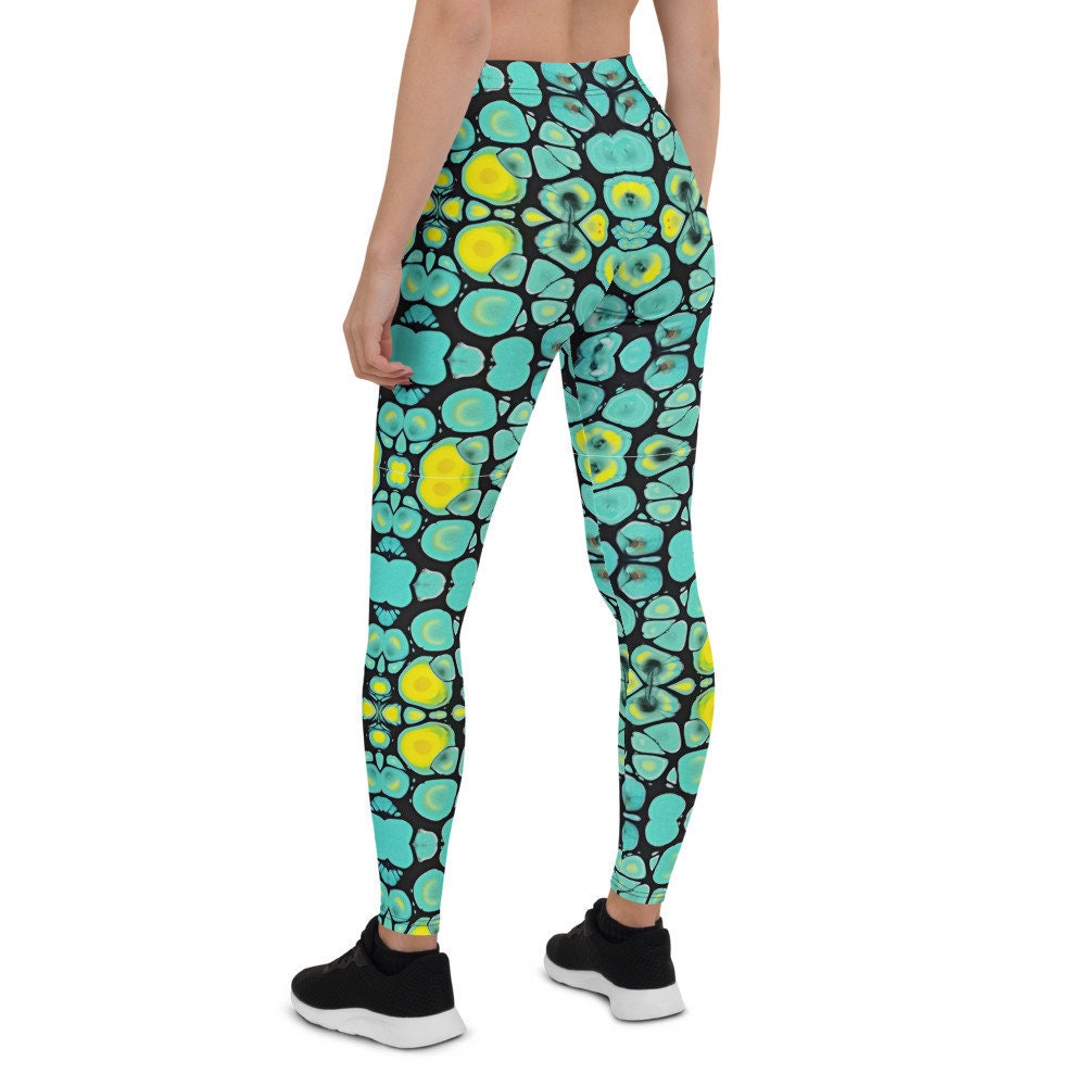 Green Dot Print Gym Yoga Leggings Women 
