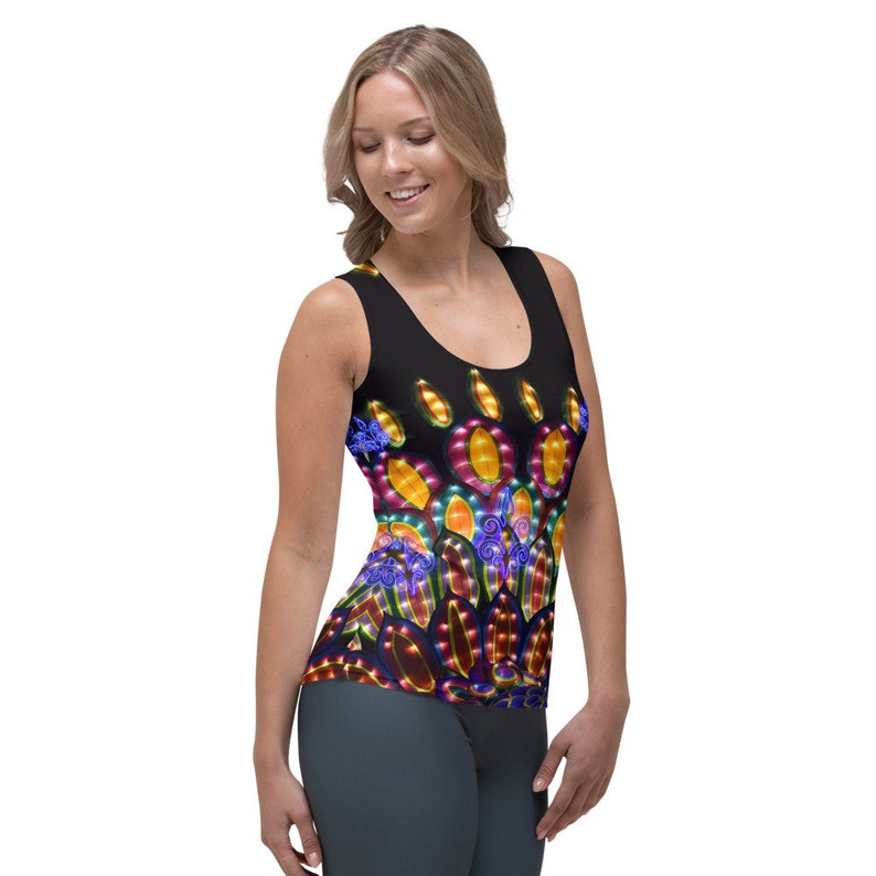Neon Light Peacock Eye Pattern Print Tank Top Summer Gym Tank Top Digital Peacock Feather Party Tank Top Ladies Women Festival Tank,