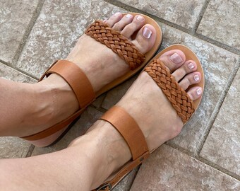 sandales tressées cuir