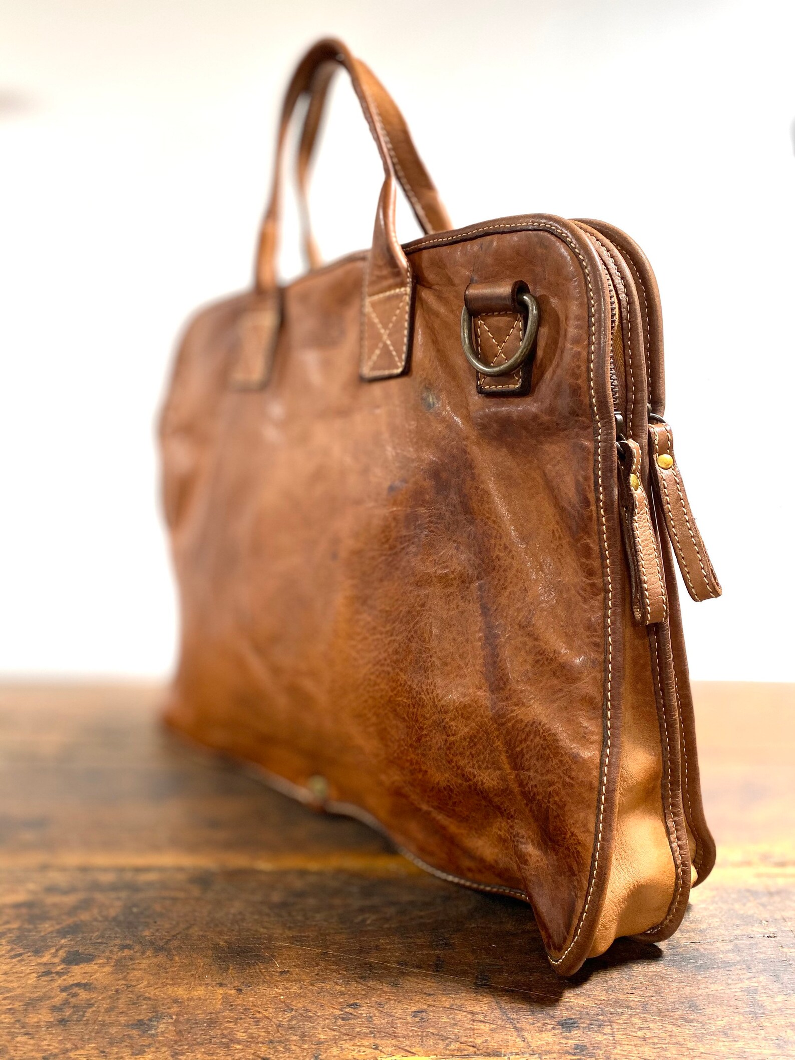 Raw natural leather bag washed leather satchel rustic and Etsy