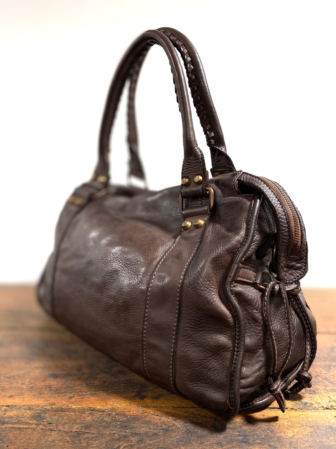 Soft leather bag very light veal leather handbag adorned Etsy