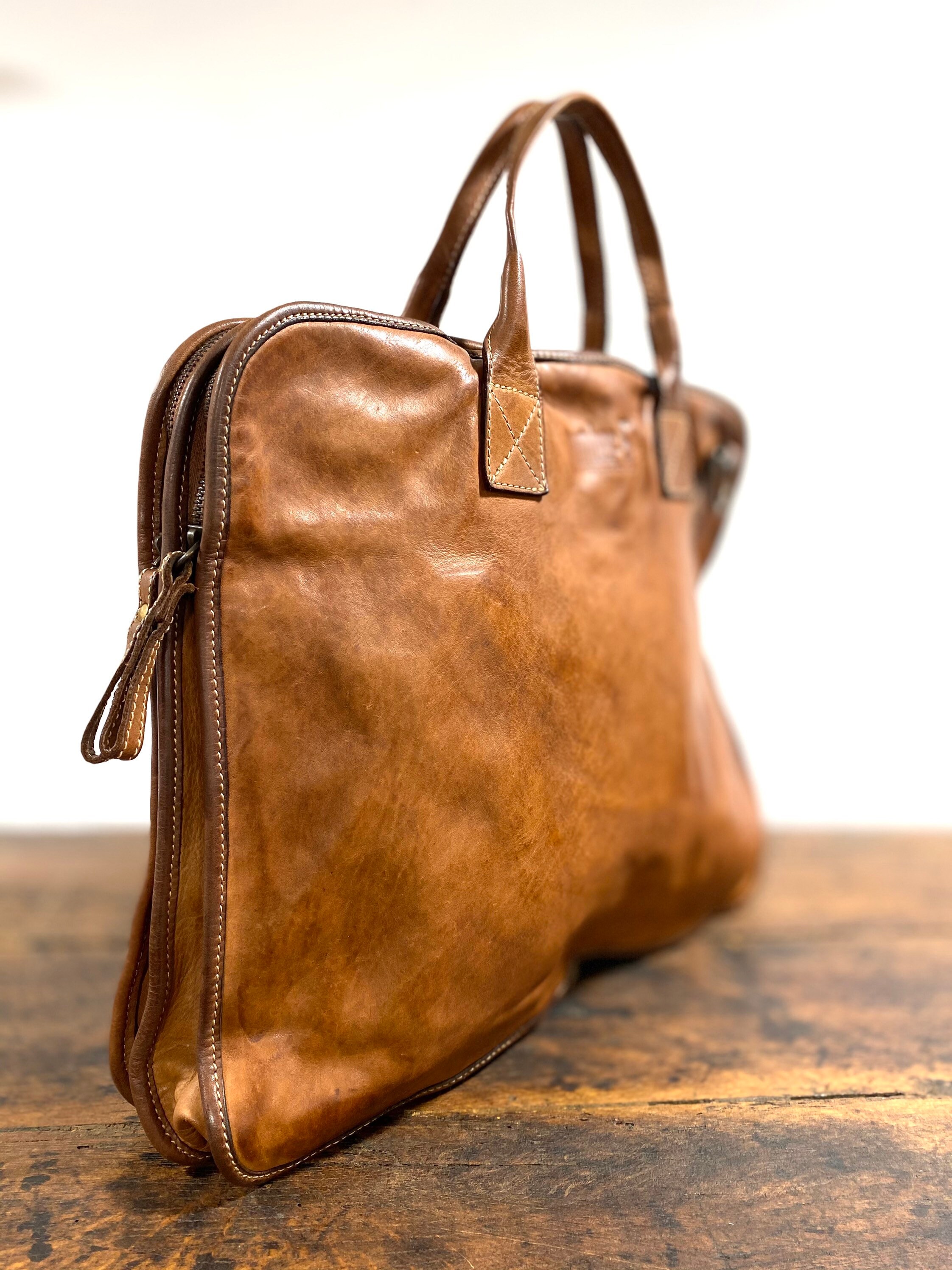 Raw natural leather bag washed leather satchel rustic and Etsy