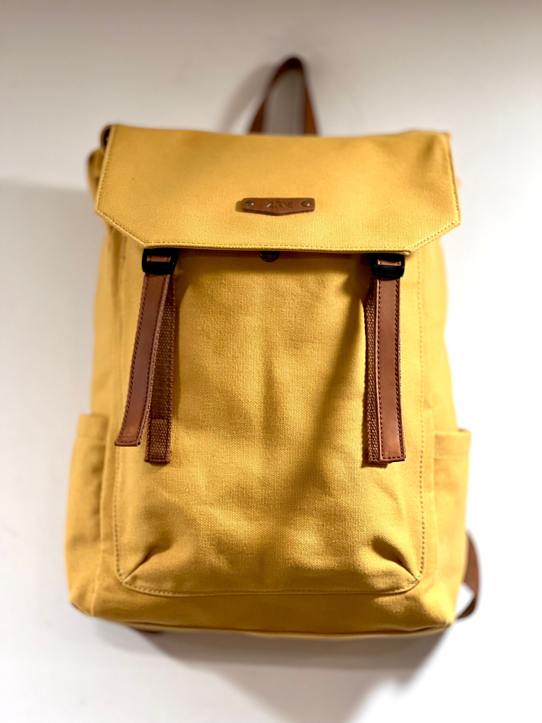 Backpack canvas backpack leather trim mixed backpack unisex casual design  simple minimalist functional retro look rectangular format