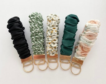 Handmade Scrunchie Wristlet Keychain: Floral Key Ring Holder