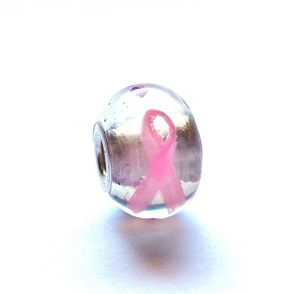 Pink ribbon charmbead, Sterling 925 silver, breastcancer awarness, lovely gift idea, charmbeads for bracelet, charm for charity, pink charm