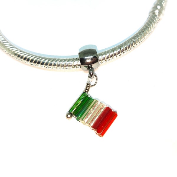 Italian flag charm Pandorafit, bandiere Italia, charm tricolore, Italy braceletcharm, charm bracelet flag Italy, green white red flag charm