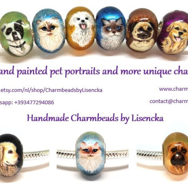 YOUR PET CHARM, Custom handpainted pet portrait charmbead, dog portrait, cat charm, Pandorastyle charm bead personalized Pandorafit petcharm