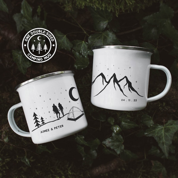 Personalised Hiking Mug Camping Gift For Couples Campfire Mug Engagement Mountain Wedding Mug RV Accessories Camp Mug