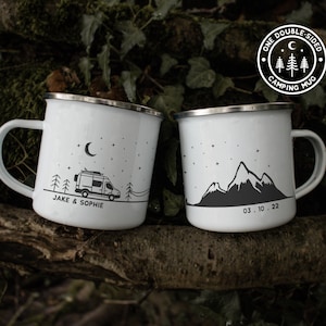 Couples Mug Personalised Outdoor Mug Van Life Gifts Enamel Coffee Mug RV Accessories Outdoorsy Couple Camp Mug image 1