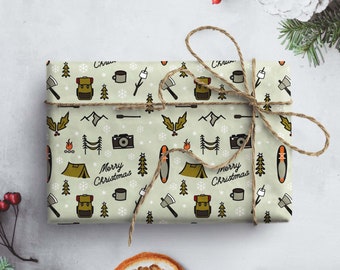 Merry Christmas Camping Wrapping Paper Happy Holidays Gift Wrap Outdoors Gift Winter Camping Adventure Lover Gift