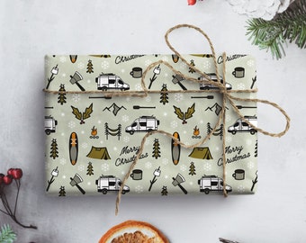 Campervan Wrapping Paper Travel Gift Wrap For Outdoorsy Couple Christmas Van Life Gift Wrapping Mountain Christmas Gift Wrap Winter Camping