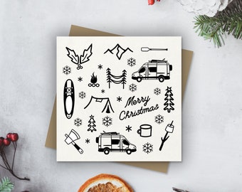 Campervan Christmas Card Travel Card For Adventure Couple Outdoor Christmas Van Life Card Mountain Christmas Card Winter Camping