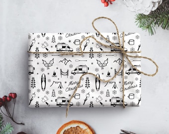 Camping Wrapping Paper Camper Van Christmas Paper For Adventure Couple Motorhome Christmas Gift Wrap Winter Camping Outdoor Christmas