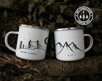 Personalised Cycling Mug Cycling Gift For Couples Campfire Mug Engagement Mountain Wedding Mug Bike Coffee Mug