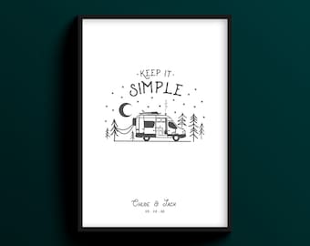 Personalised Motorhome Gift Keep It Simple Adventure Theme Camper Print Décor Vanlife Gift Campervan Accessories Camp Art || Unframed