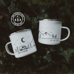 Choose Your Campervan - Customisable Vanlife Camp Mug - Personalised Camper Enamel Mug - Custom Camping Mug For Travel Couples & Families